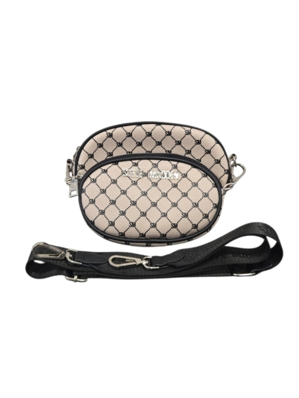 Steve Madden Beige Monogram Crossbody with Black Trim